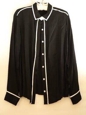 Black Rayon Blouse with white accent trim, size 12